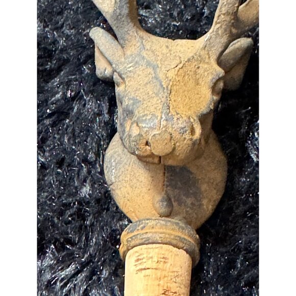 Rustic Cast Iron Deer Head Double Antler Candle Holder With Cork Base Wine Stop - Picture 7 of 8